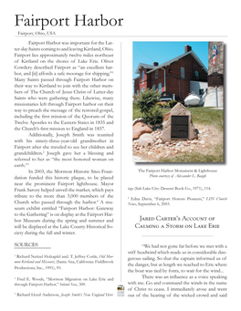 Fairport Harbor Fairport, Ohio, USA Fairport Harbor Was Important for the Lat- Ter-Day Saints Coming to and Leaving Kirtland, Ohio