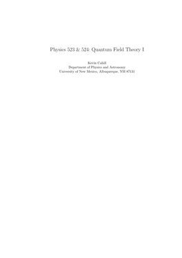 Quantum Field Theory I