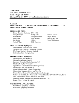 Alan Simon 141 Music Mountain Road Falls Village, CT 06031 Phone: (860) 824-8274