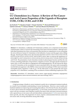 CC Chemokines in a Tumor: a Review of Pro-Cancer and Anti-Cancer Properties of the Ligands of Receptors CCR1, CCR2, CCR3, and CCR4