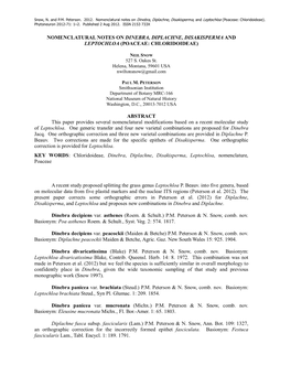 NOMENCLATURAL NOTES on DINEBRA, DIPLACHNE, DISAKISPERMA and LEPTOCHLOA (POACEAE: CHLORIDOIDEAE) ABSTRACT This Paper Provides Se