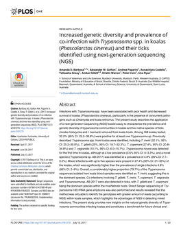 Phascolarctos Cinereus) and Their Ticks Identified Using Next-Generation Sequencing (NGS)