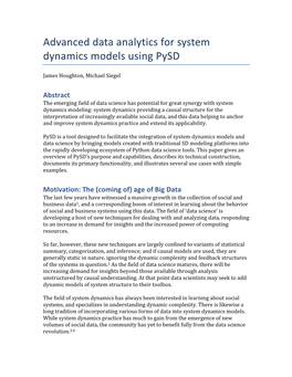 Advanced Data Analytics for System Dynamics Models Using Pysd