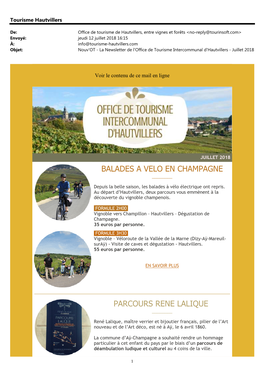 Nouv'ot - La Newsletter De L'office De Tourisme Intercommunal D'hautvillers - Juillet 2018