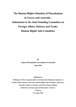 The Human Rights Situation of Macedonians in Greece and Australia