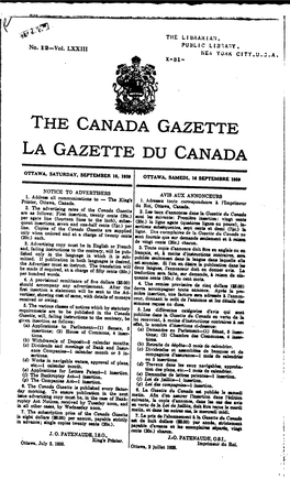 The Canada Gazette La Gazette Du Canada