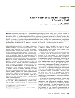 Robert Heath Lock and His Textbook of Genetics, 1906