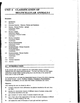 Unit 4 Classification of Multicellular Animals-I