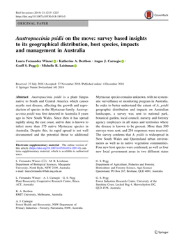 Austropuccinia Psidii on the Move: Survey Based Insights to Its Geographical Distribution, Host Species, Impacts and Management in Australia