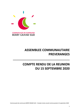 Compte Rendu De La Reunion Du 15 Septembre 2020