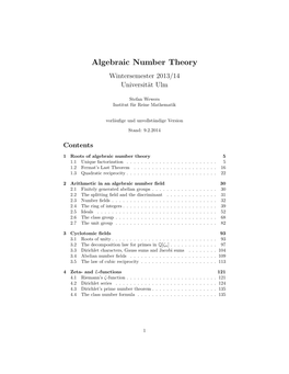 Algebraic Number Theory Wintersemester 2013/14 Universit¨Atulm