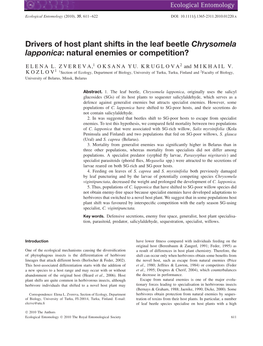 Drivers of Host Plant Shifts in the Leaf Beetle Chrysomela Lapponica: Natural Enemies Or Competition?