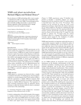 NMR and Plant Metabolism Richard Bligny and Roland Douce*