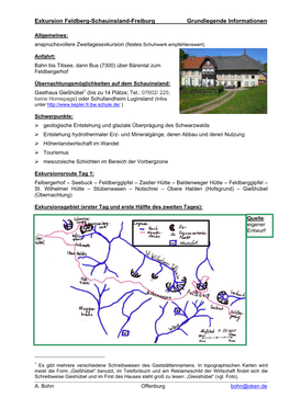 Exkursion Feldberg-Schauinsland-Freiburg Grundlegende Informationen