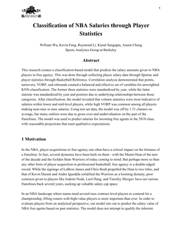 Classification of NBA Salaries Through Player Statistics