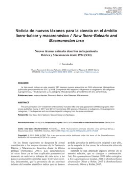 Nuevos Táxones Animales Descritos En La Península Ibérica Y Macaronesia Desde 1994 (XXI)