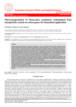 Microencapsulation of Momordica Cymbalaria (Athalakkai) Fruit Nanoparticle Coated on Cotton Gauze for Biomedical Application