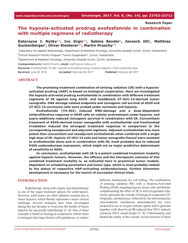 The Hypoxia-Activated Prodrug Evofosfamide in Combination with Multiple Regimens of Radiotherapy