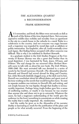 The Alexandria Quartet a Reconsideration Frank Kersnowski