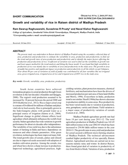 Growth and Variability of Rice in Raisen District of Madhya Pradesh