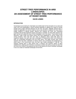 Street Tree Performance in Arid Landscapes: an Assessment of Street Tree Performance at Roxby Downs