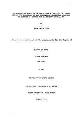 The Conversion Function of the Political Process in Lebowa Until 1990 According to the Structural Functional Analysis of Gabriel A