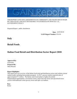 Italian Food Retail and Distribution Sector Report 2018 Retail Foods Italy