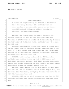 2019 (NP) SR 1840 by Senator Farmer 34-03648A-19 20191840__ Page 1 of 3 CODING: Words Stricken Are Deletions