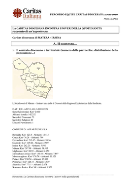 LA CARITAS DIOCESANA INCONTRA I POVERI NELLA QUOTIDIANITÀ Racconto Di Un’Esperienza