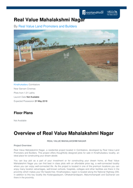 Real Value Mahalakshmi Nagar by Real Value Land Promoters and Builders