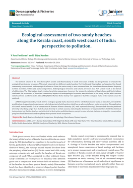 Ecological Assessment of Two Sandy Beaches Along the Kerala Coast, South West Coast of India: Perspective to Pollution