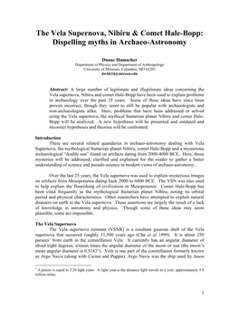 The Vela Supernova, Nibiru & Comet Hale-Bopp: Dispelling Myths in Archaeo-Astronomy