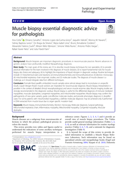 Muscle Biopsy Essential Diagnostic Advice for Pathologists Ana Cotta1* , Elmano Carvalho2, Antonio Lopes Da-Cunha-Júnior3, Jaquelin Valicek2, Monica M