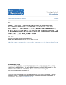 Statelessness and Contested Sovereignty in the Middle