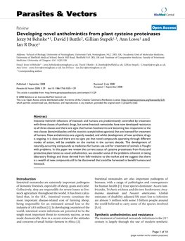 Developing Novel Anthelmintics from Plant Cysteine Proteinases Jerzy M Behnke*1, David J Buttle2, Gillian Stepek1,3, Ann Lowe1 and Ian R Duce1