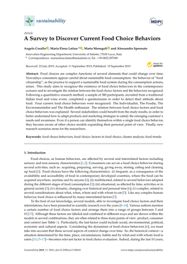 A Survey to Discover Current Food Choice Behaviors