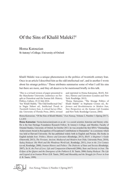 Of the Sins of Khalil Maleki?1