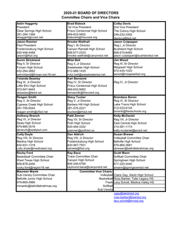 2020-21 BOARD of DIRECTORS Committee Chairs and Vice Chairs