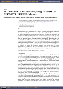 BIODIVERSITY of SAGO (Metroxylon Spp.) and ITS UN- DERSTORY in MALUKU, Indonesia