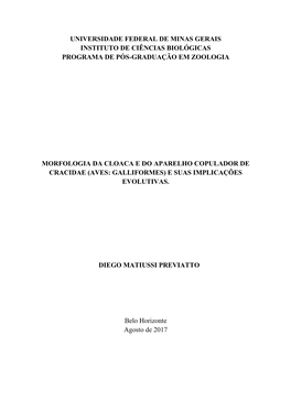 Universidade Federal De Minas Gerais Instituto De Ciências Biológicas Programa De Pós-Graduação Em Zoologia