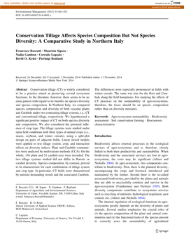 Conservation Tillage Affects Species Composition but Not Species Diversity: a Comparative Study in Northern Italy