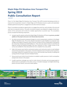 Maple Ridge-Pitt Meadows Area Transport Plan Spring 2019 Public Consultation Report July 2019