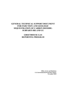 Geologic Sequestration and Injection of Carbon Dioxide: Subparts RR