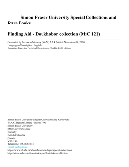 Finding Aid to the Doukhobor Collection