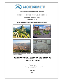 Memoria Sobre La Geología Económica De La Región Cusco