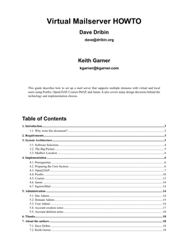 Virtual Mailserver HOWTO Dave Dribin Dave@Dribin.Org