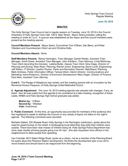 June 18, 2019 Town Council Minutes