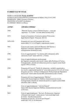 Curriculum Vitae Segretario