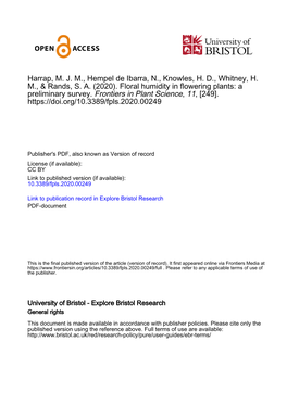 Floral Humidity in Flowering Plants: a Preliminary Survey