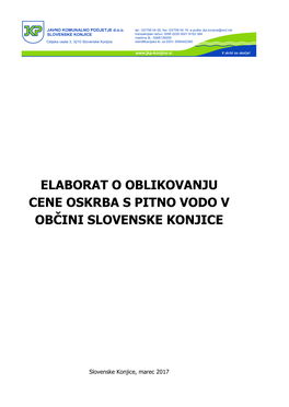 Elaborat O Oblikovanju Cene Oskrba S Pitno Vodo V Občini Slovenske Konjice